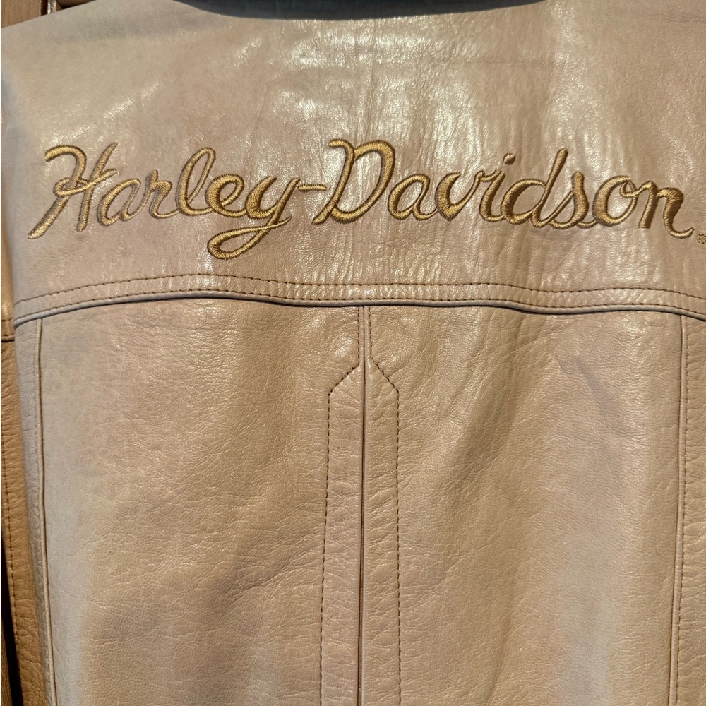 Harley-Davidson Beige Leather Jacket with Gold Embroidery